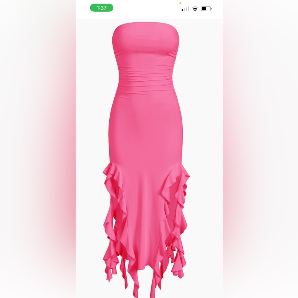 Ruffle Trim Tube Midi Dress - Pastel / S